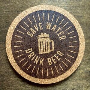 Save Water Drink Beer Laser Engraved Cork Coaster